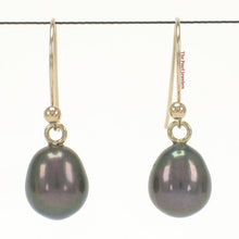 Load image into Gallery viewer, 14K Yellow Gold Black Pearl Fish Hook Dangle Earrings