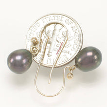 Load image into Gallery viewer, 14K Yellow Gold Black Pearl Fish Hook Dangle Earrings