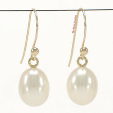 Load image into Gallery viewer, 14K Yellow Gold White Pearl Fish Hook Dangle Earrings (7–8mm)