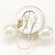 Load image into Gallery viewer, 14K Yellow Gold White Pearl Fish Hook Dangle Earrings (7–8mm)