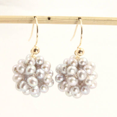 14K Yellow Gold Fish Hook Gray Pearl Ball Earrings (14mm)