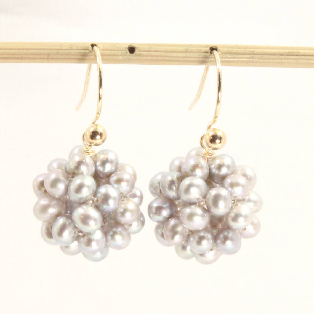 14K Yellow Gold Fish Hook Gray Pearl Ball Earrings (14mm)