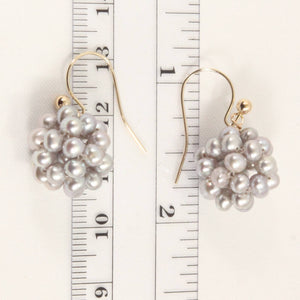 14K Yellow Gold Fish Hook Gray Pearl Ball Earrings (14mm)