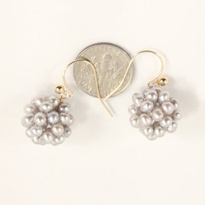 14K Yellow Gold Fish Hook Gray Pearl Ball Earrings (14mm)