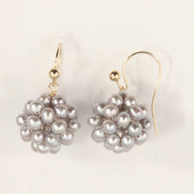 Load image into Gallery viewer, 14K Yellow Gold Fish Hook Gray Pearl Ball Earrings (14mm)