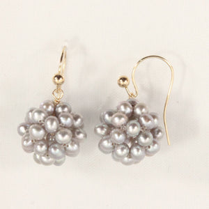 14K Yellow Gold Fish Hook Gray Pearl Ball Earrings (14mm)
