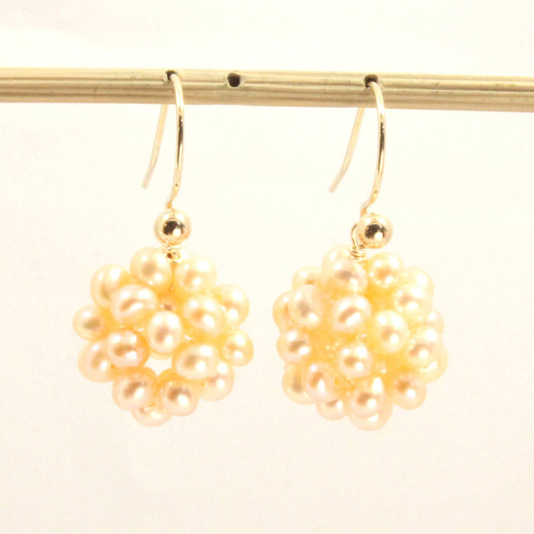14K Yellow Gold Fish Hook Pink Pearl Ball Earrings (13mm)