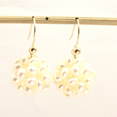 14K Yellow Gold Fish Hook White Pearl Ball Earrings (15mm)