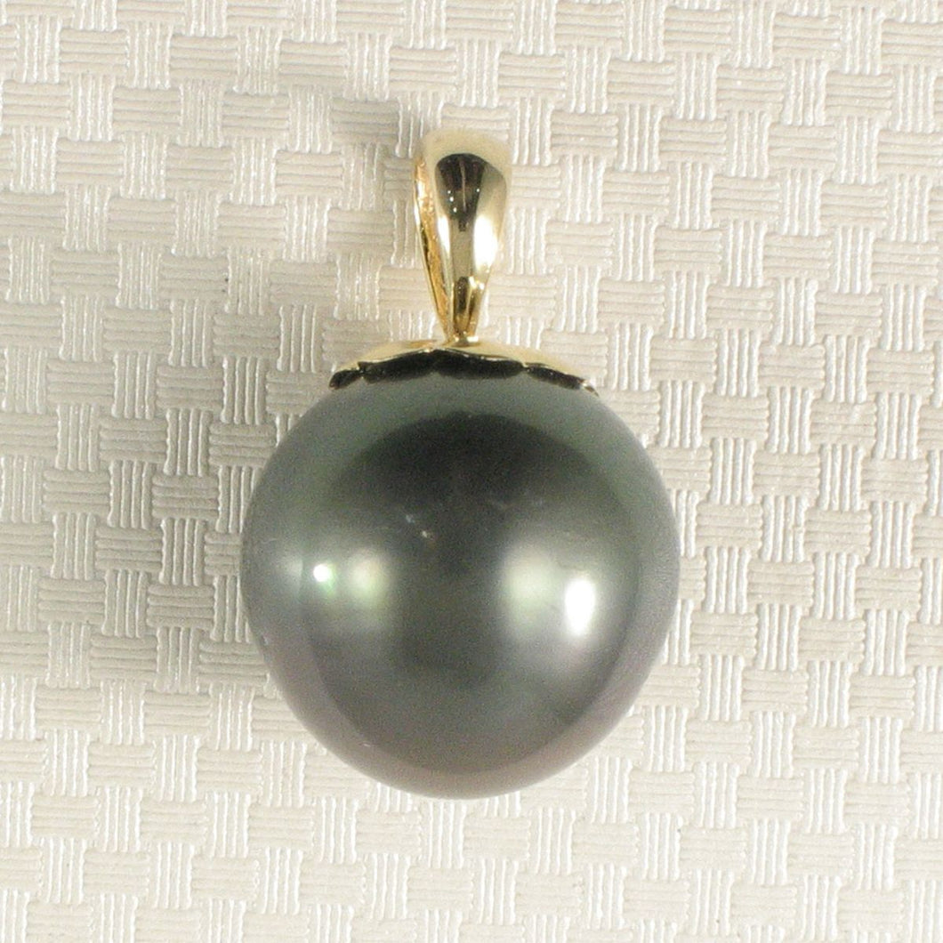14k Yellow Gold Flower-Cap Black Tahitian Pearl Pendant