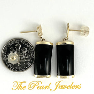 14K Yellow Gold Good Fortune Dangle Black Onyx Earrings