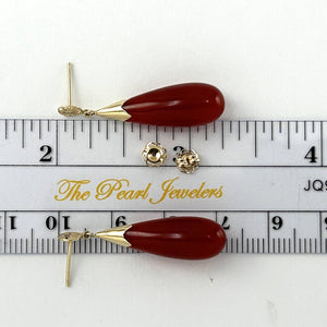 14K Yellow Gold Good Fortune Raindrop Red Jade Earrings