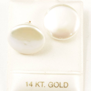 14K Yellow Gold Extra Large Coin Pearl Stud Earrings