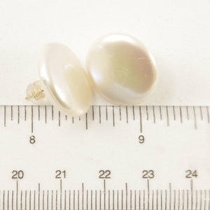 14K Yellow Gold Extra Large Coin Pearl Stud Earrings