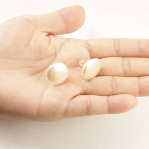 14K Yellow Gold Extra Large Coin Pearl Stud Earrings