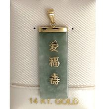 Load image into Gallery viewer, 14k Yellow Gold Celadon Green Jade Good Fortune Pendant