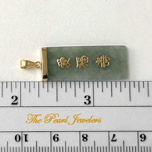 14k Yellow Gold Celadon Green Jade Good Fortune Pendant