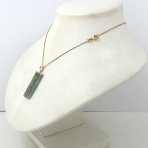 14k Yellow Gold Celadon Green Jade Good Fortune Pendant