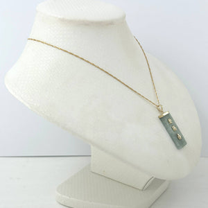 14k Yellow Gold Celadon Green Jade Good Fortune Pendant