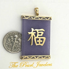 Load image into Gallery viewer, 14k Yellow Gold “Blessing (Fu)” Chinese Fu Symbol Lavender Jade Oriental Pendant