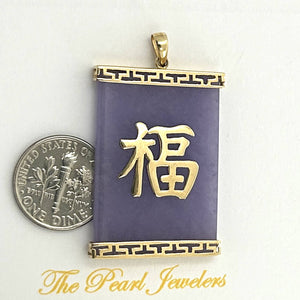 14k Yellow Gold “Blessing (Fu)” Chinese Fu Symbol Lavender Jade Oriental Pendant
