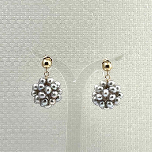 14K Yellow Gold Gray Pearl Ball Stud Dangle Earrings (15mm)