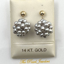 Load image into Gallery viewer, 14K Yellow Gold Gray Pearl Ball Stud Dangle Earrings (15mm)