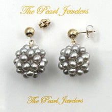 Load image into Gallery viewer, 14K Yellow Gold Gray Pearl Ball Stud Dangle Earrings (15mm)
