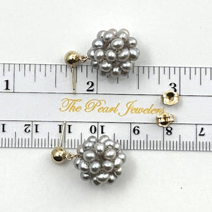 14K Yellow Gold Gray Pearl Ball Stud Dangle Earrings (15mm)