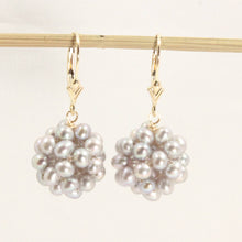 Load image into Gallery viewer, 14K Yellow Gold Gray Pearl Ball Leverback Earrings (15mm)