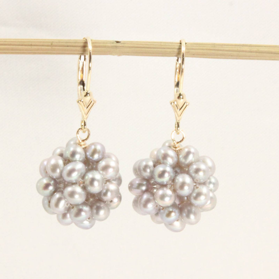 14K Yellow Gold Gray Pearl Ball Leverback Earrings (15mm)