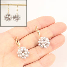 Load image into Gallery viewer, 14K Yellow Gold Gray Pearl Ball Leverback Earrings (15mm)