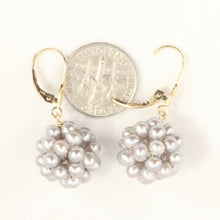 Load image into Gallery viewer, 14K Yellow Gold Gray Pearl Ball Leverback Earrings (15mm)