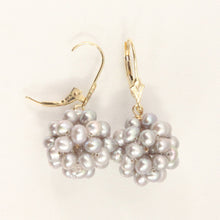 Load image into Gallery viewer, 14K Yellow Gold Gray Pearl Ball Leverback Earrings (15mm)