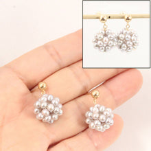Load image into Gallery viewer, 14K Yellow Gold Gray Pearl Ball Dangle Stud Earrings