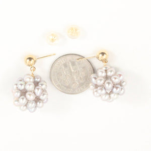 14K Yellow Gold Gray Pearl Ball Dangle Stud Earrings