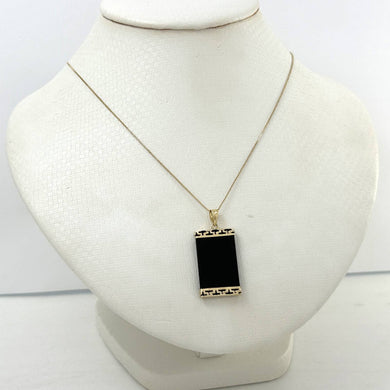 14KT Yellow Gold Greek Key Bar Black Onyx Board Pendant Necklace