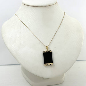 14KT Yellow Gold Greek Key Bar Black Onyx Board Pendant Necklace
