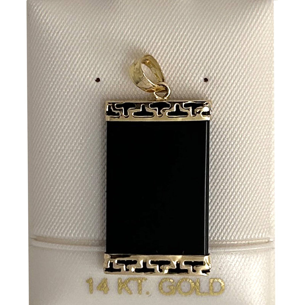 14KT Yellow Gold Greek Key Bar Black Onyx Board Pendant Necklace