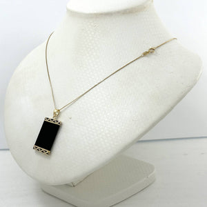 14KT Yellow Gold Greek Key Bar Black Onyx Board Pendant Necklace