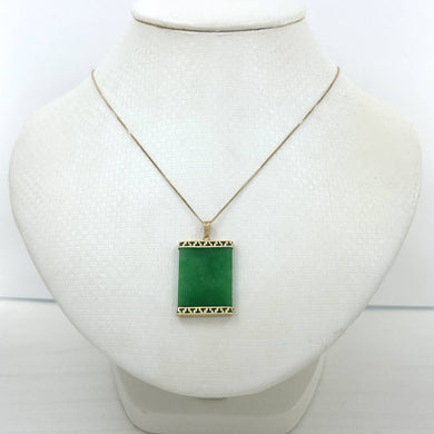 14k Yellow Gold Greek Key Green Jade Board Pendant