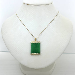 14k Yellow Gold Greek Key Green Jade Board Pendant