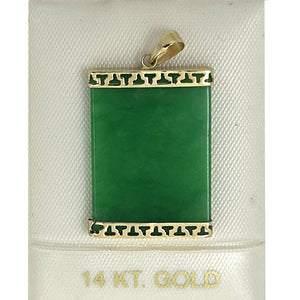 14k Yellow Gold Greek Key Green Jade Board Pendant