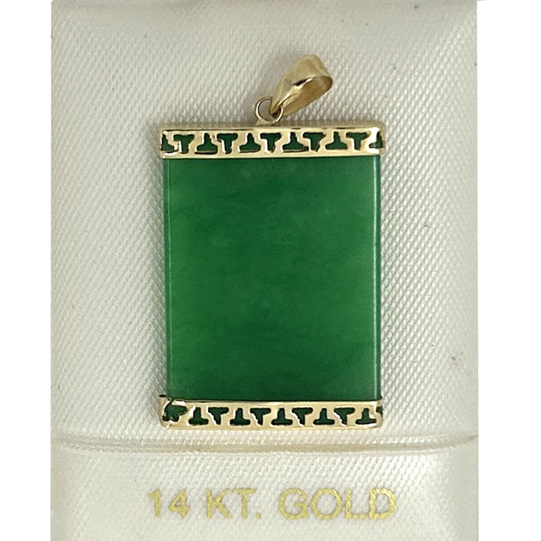 14k Yellow Gold Greek Key Green Jade Board Pendant