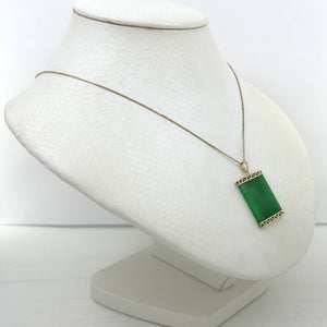 14k Yellow Gold Greek Key Green Jade Board Pendant
