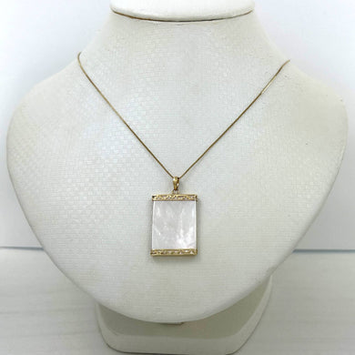 14k Yellow Gold Greek Key MOP Board Pendant Necklace