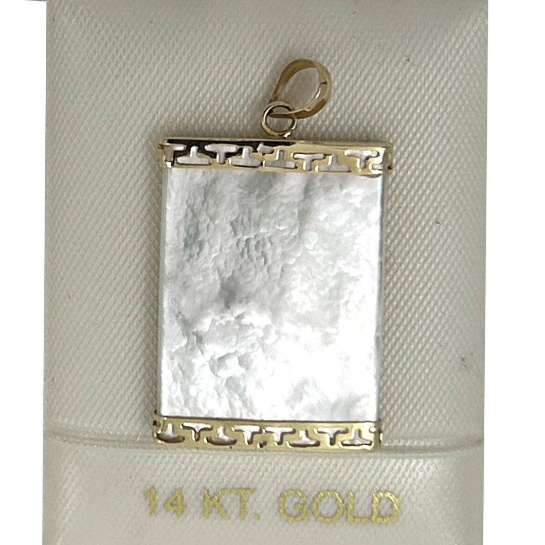 14k Yellow Gold Greek Key MOP Board Pendant Necklace