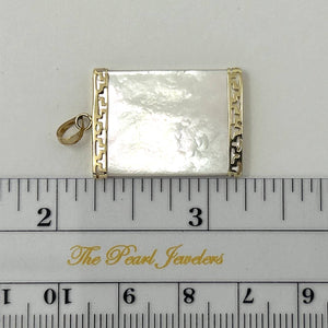 14k Yellow Gold Greek Key MOP Board Pendant Necklace
