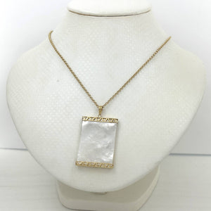 14k Yellow Gold Greek Key Mother of Pearl Board Pendant Necklace