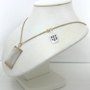14k Yellow Gold Greek Key Mother of Pearl Board Pendant Necklace