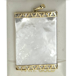 14k Yellow Gold Greek Key Mother of Pearl Board Pendant Necklace